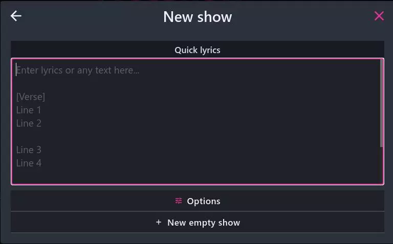 Screenshot of Quick Lyrics window