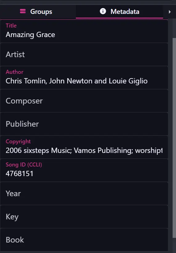 CCLI Metadata