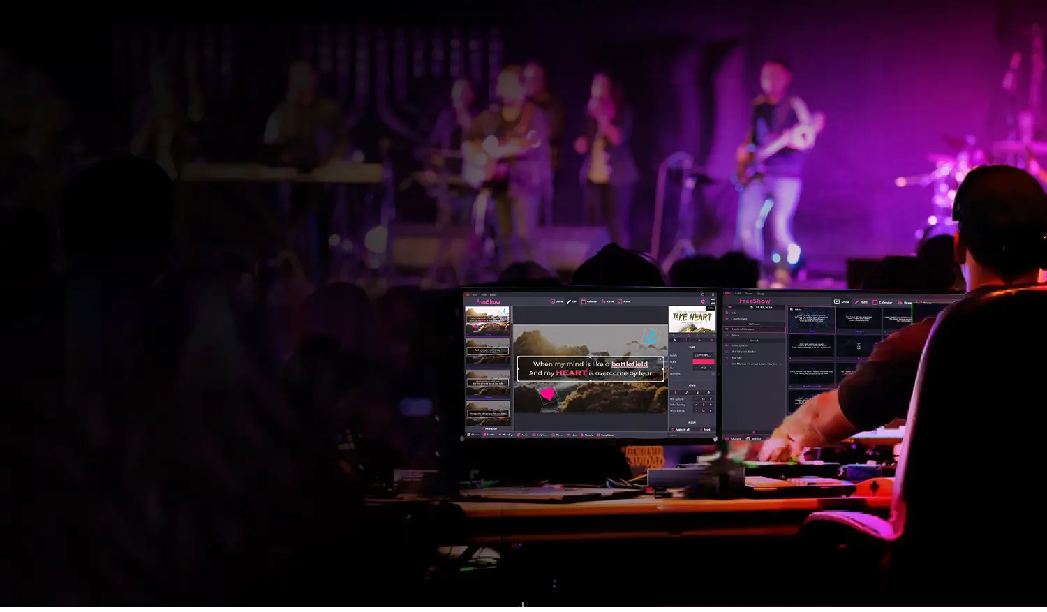 Header image - person using FreeShow at concert